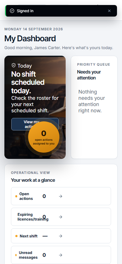 ARIP Worker dashboard, live staging screenshot